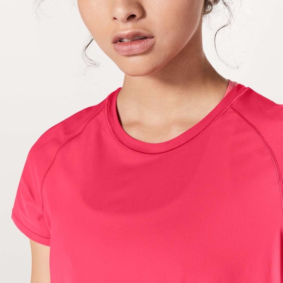 LULULEMON Quick Pace Short Sleeve Shirt Top Blouse Open Back Fuchsia Pink Mesh S - Picture 2 of 13